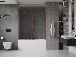 Mexen Velar Duo Badewannenfaltwand 2-flügelig verschiebbar 160 x 150 cm, transparent, Roségold - 896-160-000-02-60