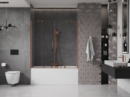Mexen Velar Duo Badewannenabtrennung, 2-flügelig, 140 x 150 cm, transparent, gebürstetes Kupfer - 896-140-000-02-65