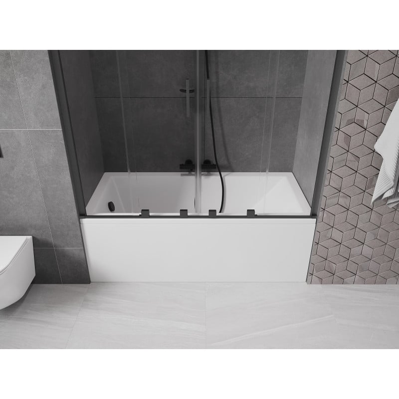 Mexen Velar Duo 2-flügelige, verschiebbare Badewannenfaltwand 140 x 150 cm, transparent, schwarz - 896-140-000-02-70