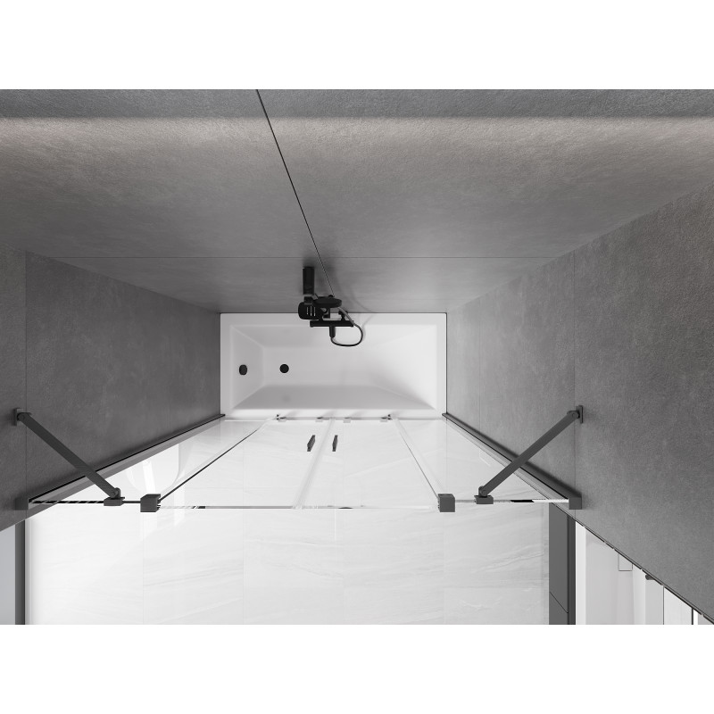 Mexen Velar Duo 2-flügelige, verschiebbare Badewannenfaltwand 140 x 150 cm, transparent, schwarz - 896-140-000-02-70