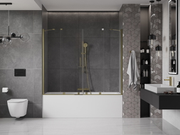 Mexen Velar Duo Badewannenfaltwand 2-flügelig verschiebbar 170 x 150 cm, transparent, gold - 896-170-000-02-50