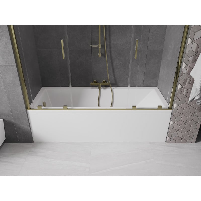 Mexen Velar Duo Badewannenfaltwand 2-flügelig, verschiebbar, 200 x 150 cm, transparent, gold - 896-200-000-02-50