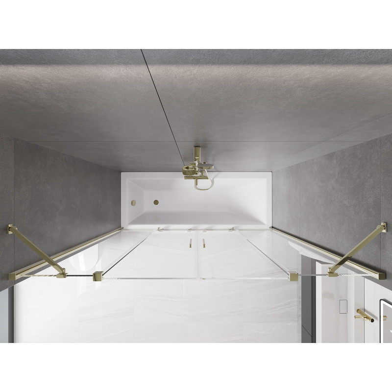Mexen Velar Duo Badewannenabtrennung 2-flügelig, verschiebbar 200 x 150 cm, transparent, gold - 896-200-000-02-50