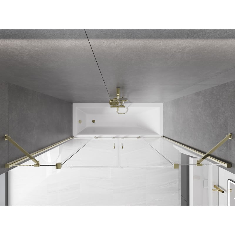 Mexen Velar Duo Badewannenfaltwand 2-flügelig, verschiebbar, 200 x 150 cm, transparent, gold - 896-200-000-02-50