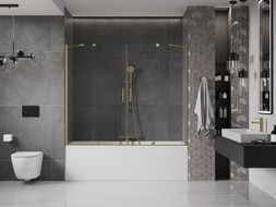 Mexen Velar Duo Badewannenfaltwand 2-flügelig verschiebbar 180 x 150 cm, transparent, gold gebürstet - 896-180-000-02-55