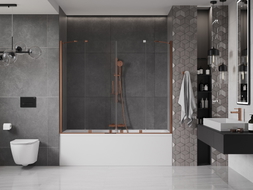 Mexen Velar Duo Badewannenfaltwand 2-flügelig ausziehbar 170 x 150 cm, transparent, Roségold - 896-170-000-02-60