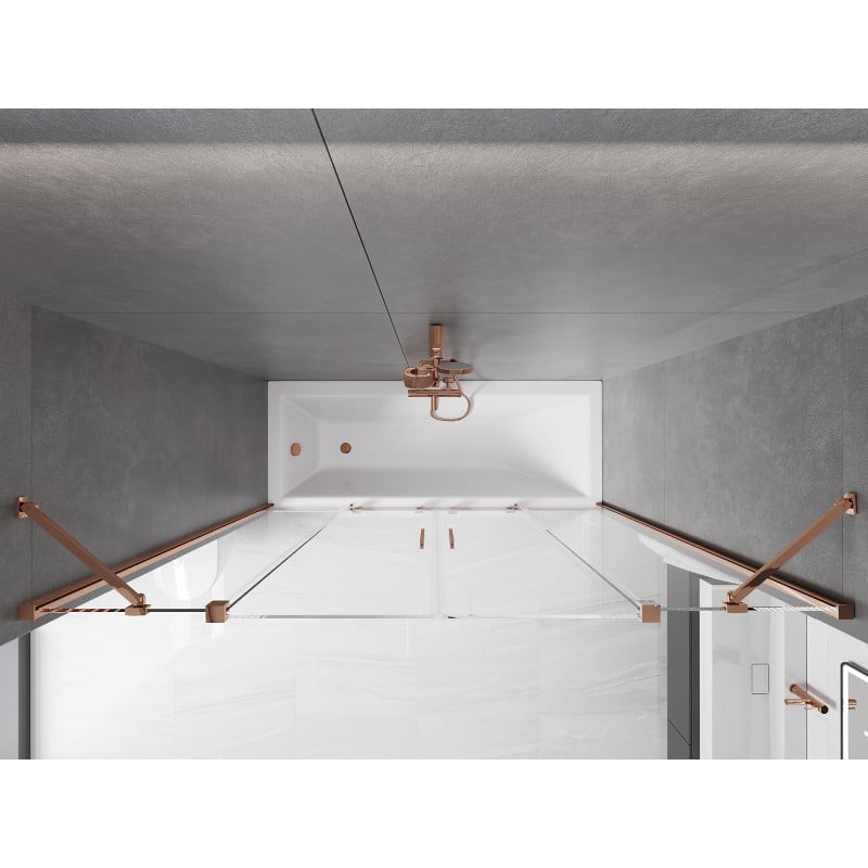 Mexen Velar Duo Badewannenfaltwand 2-flügelig ausziehbar 170 x 150 cm, transparent, Roségold - 896-170-000-02-60