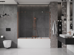 Mexen Velar Duo Badewannenfaltwand 2-flügelig verschiebbar 180 x 150 cm, transparent, Roségold - 896-180-000-02-60