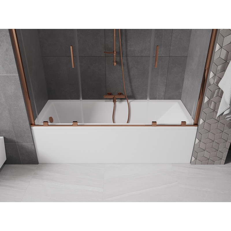 Mexen Velar Duo Badewannenabtrennung, 2-flügelig, verschiebbar, 200 x 150 cm, transparent, Roségold - 896-200-000-02-60