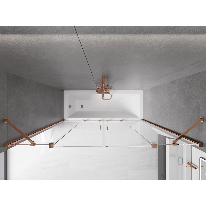 Mexen Velar Duo Badewannenabtrennung, 2-flügelig, verschiebbar, 200 x 150 cm, transparent, Roségold - 896-200-000-02-60