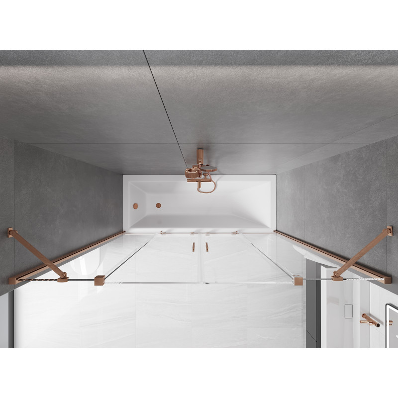 Mexen Velar Duo-Duschwand, 2-flügelig, Schiebemechanismus, 170 x 150 cm, transparent, gebürstetes Kupfer - 896-170-000-02-65