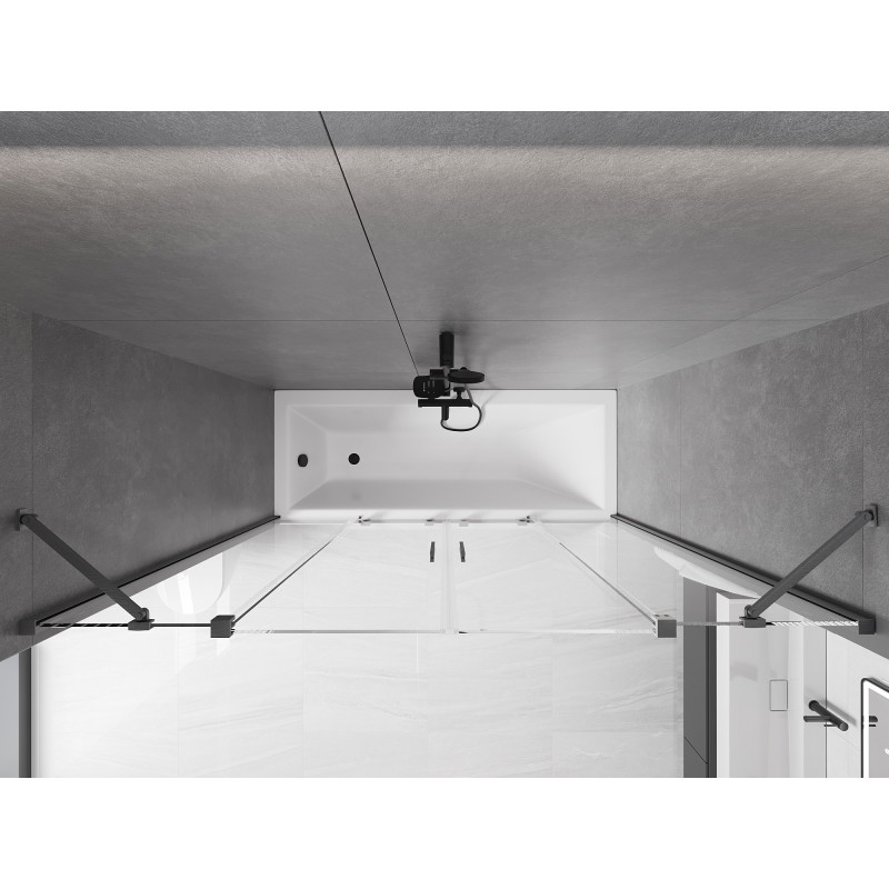 Mexen Velar Duo-Badewannenaufsatz, 2-flügelig, verschiebbar, 170 x 150 cm, transparent, gebürstetes Gun Gray