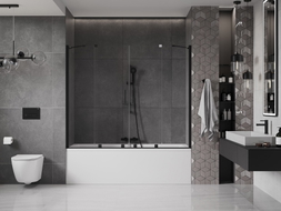 Mexen Velar Duo Badewannenabtrennung 2-flügelig, verschiebbar 170 x 150 cm, transparent, schwarz - 896-170-000-02-70