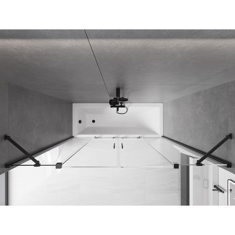 Mexen Velar Duo Badewannen-Abtrennung, 2-flügelig, verschiebbar, 200 x 150 cm, transparent, schwarz - 896-200-000-02-70