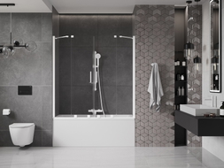 Mexen Velar Duo Badewannenwand 2-flügelig, verschiebbar 140 x 150 cm, transparent, weiß - 896-140-000-02-20
