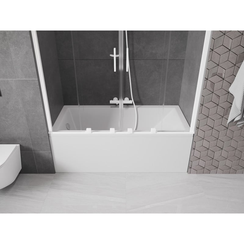 Mexen Velar Duo Badewannenabtrennung, 2-teilig verschiebbar, 160 x 150 cm, transparent, weiß - 896-160-000-02-20