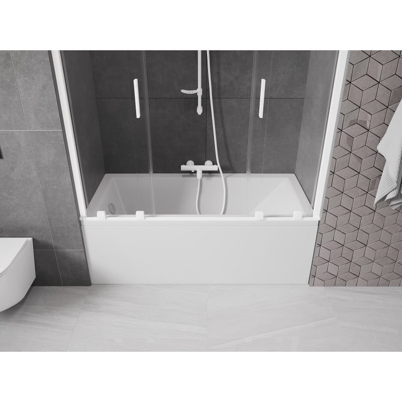 Mexen Velar Duo Badewannenabtrennung, 2-teilig verschiebbar, 160 x 150 cm, transparent, weiß - 896-160-000-02-20