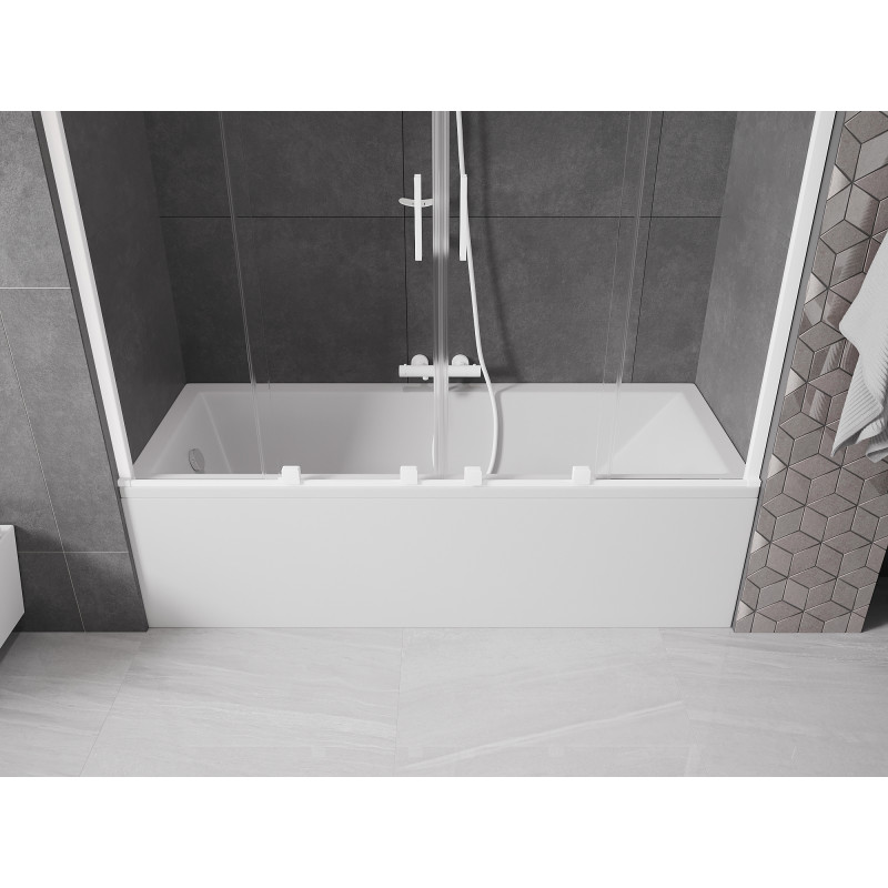 Mexen Velar Duo Badewannenfaltwand, 2-flügelig, 200 x 150 cm, transparent, weiß - 896-200-000-02-20