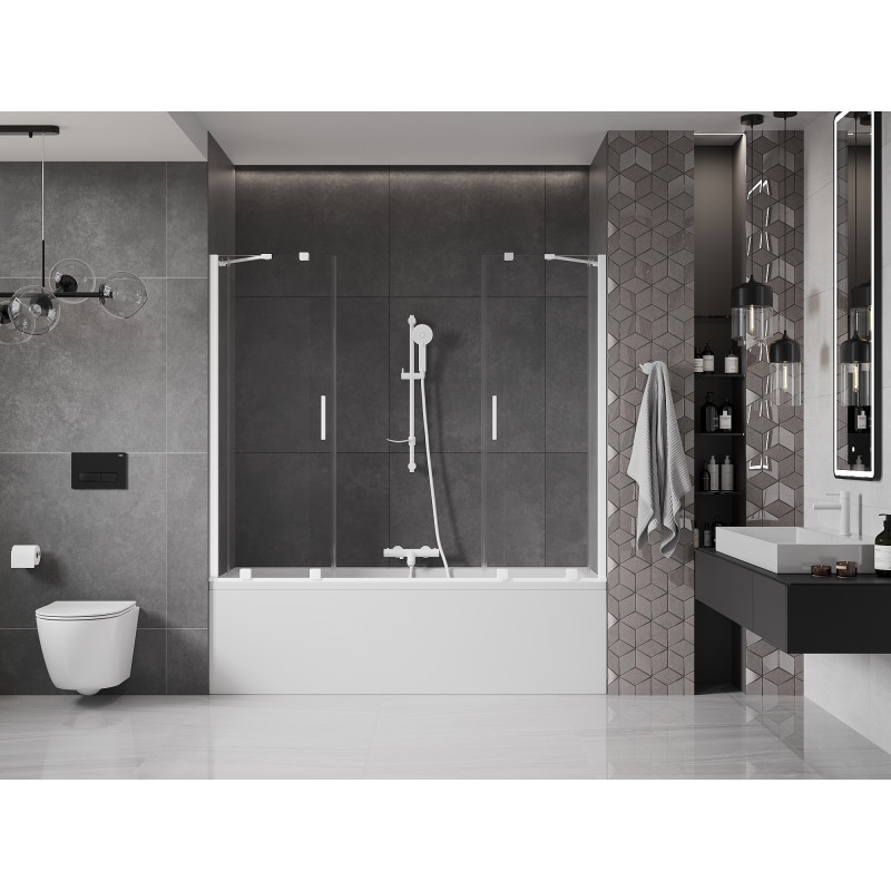 Mexen Velar Duo Badewannenfaltwand, 2-flügelig, 200 x 150 cm, transparent, weiß - 896-200-000-02-20