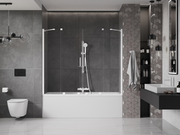 Mexen Velar Duo Badewannenabtrennung 2-flügelig verschiebbar 180 x 150 cm, transparent, weiß - 896-180-000-02-20