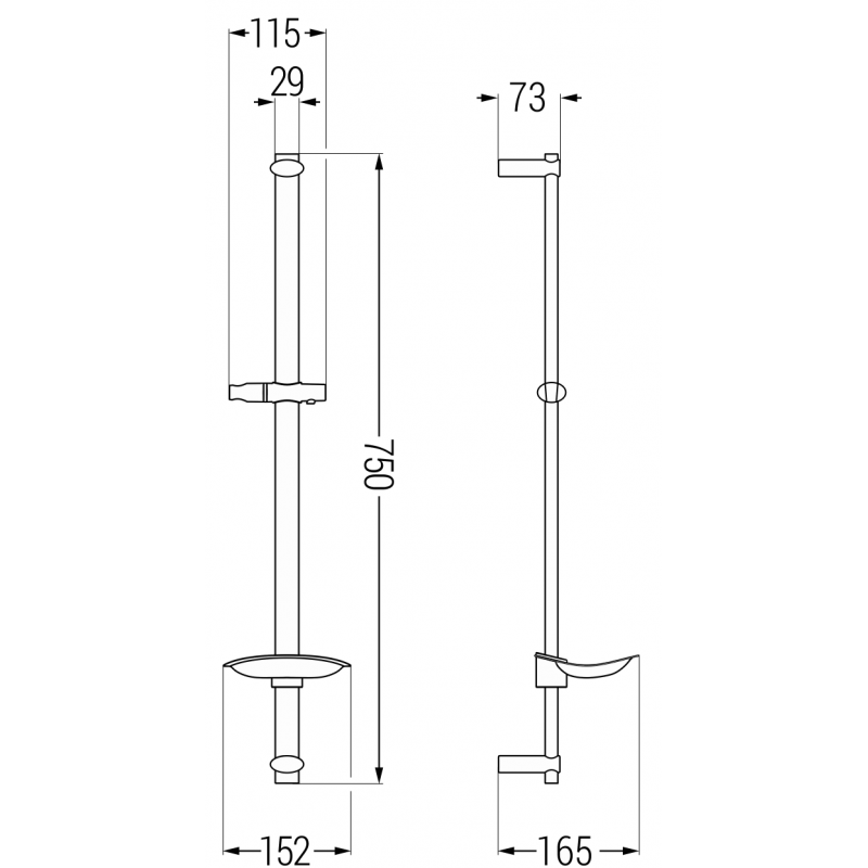 Mexen DB Duschstange mit Seifenschale 75 cm, schwarz - 79384-70