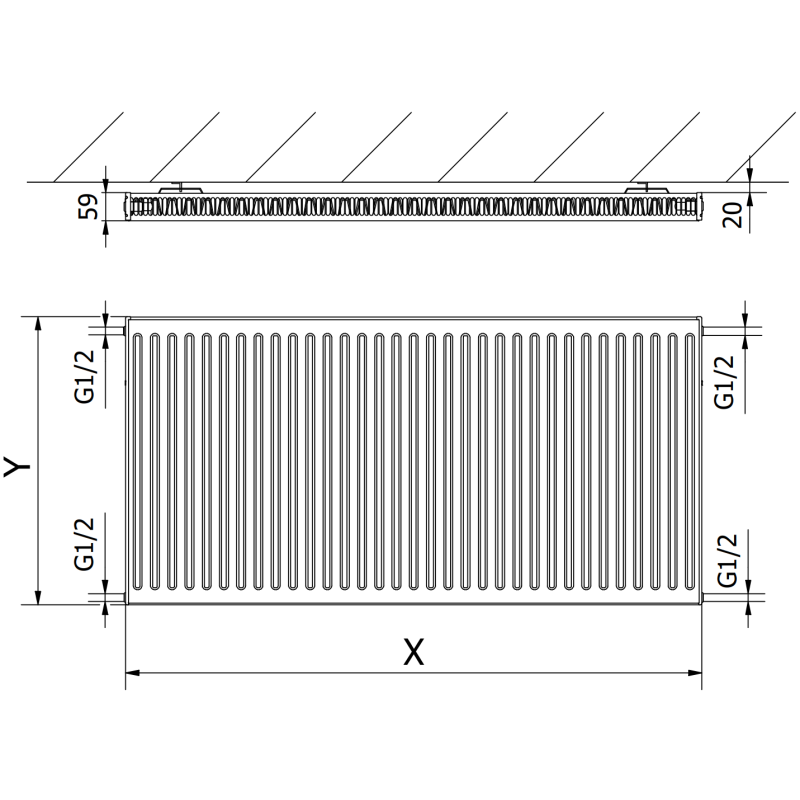 Mexen C11 Plattenheizkörper 900 x 400 mm, seitlicher Anschluss, 509 W, weiß - W411-090-040-00
