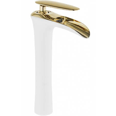 Mexen Lyra hoher Waschbeckenhahn, weiß/gold - 745310-25