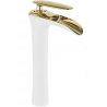 Mexen Lyra hoher Waschbeckenhahn, weiß/gold - 745310-25