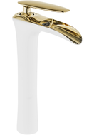 Mexen Lyra hoher Waschbeckenhahn, weiß/gold - 745310-25