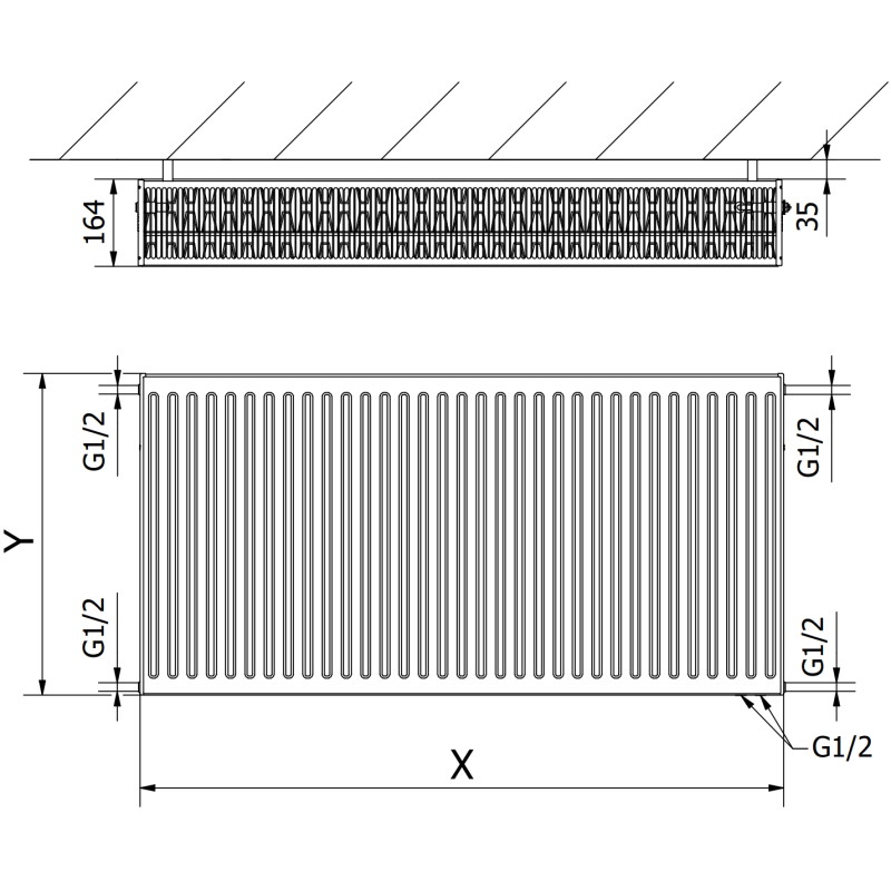 Mexen CV33 Plattenheizkörper 300 x 2400 mm, unterer Anschluss, 3202 W, weiß - W633-030-240-00
