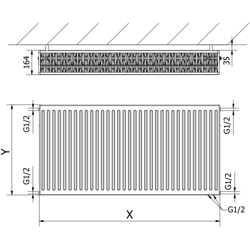 Mexen CV33 Plattenheizkörper 900 x 700 mm, unterer Anschluss, 2227 W, weiß - W633-090-070-00