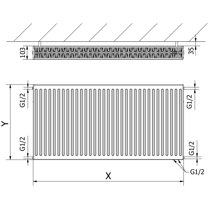 Mexen CV22 Plattenheizkörper 600 x 2000 mm, unterer Anschluss, 3305 W, weiß - W622-060-200-00