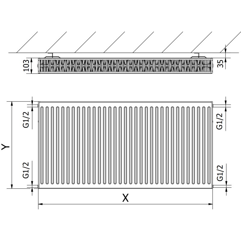 Mexen C22 Plattenheizkörper 500 x 1200 mm, seitlicher Anschluss, 1709 W, weiß - W422-050-120-00