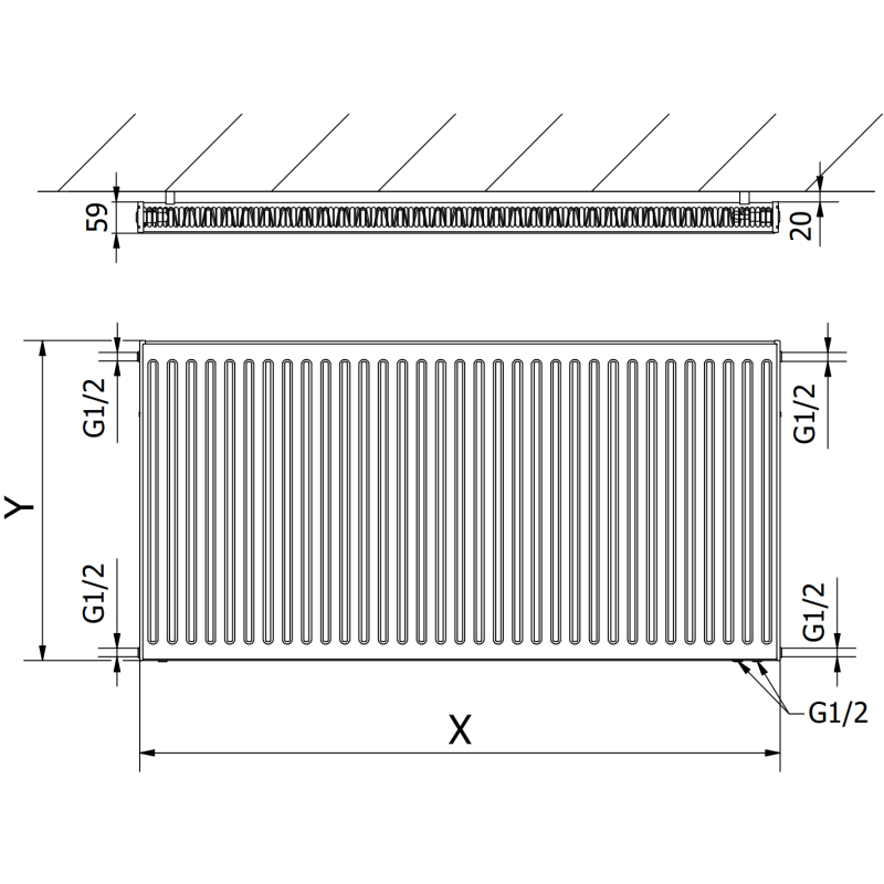 Mexen CV11 Plattenheizkörper 500 x 1200 mm, unterer Anschluss, 956 W, weiß - W611-050-120-00