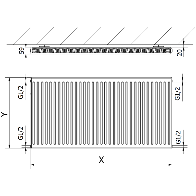 Mexen C11 Plattenheizkörper 600 x 1400 mm, seitlicher Anschluss, 1307 W, Anthrazit - W411-060-140-66
