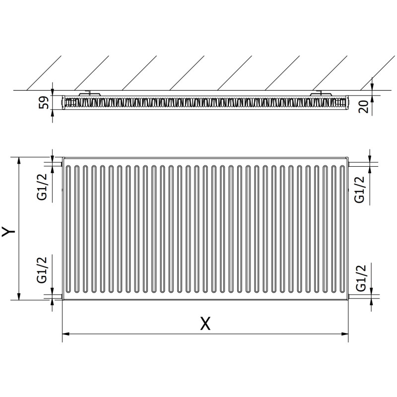 Mexen C11 Plattenheizkörper 900 x 2000 mm, Seitlicher Anschluss, 2547 W, Anthrazit - W411-090-200-66