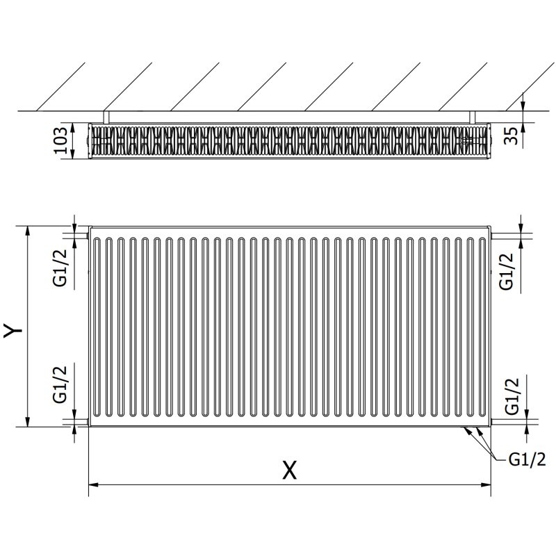 Mexen CV22 Plattenheizkörper 400 x 1300 mm, unterer Anschluss, 1541 W, Anthrazit - W622-040-130-66