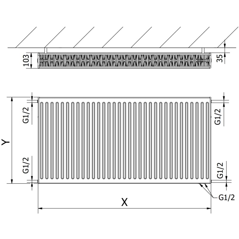 Mexen CV22 Plattenheizkörper 600 x 1100 mm, unterer Anschluss, 1818 W, Anthrazit - W622-060-110-66
