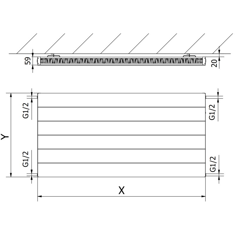 Mexen CL11 Plattenheizkörper Line 300 x 1300 mm, seitlicher Anschluss, 591 W, weiß - W411L-030-130-00