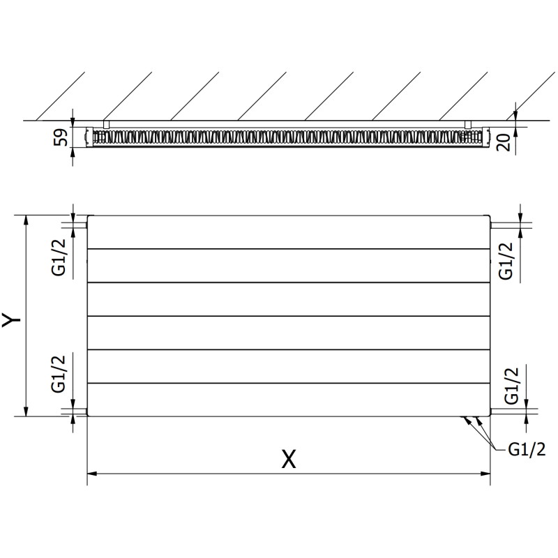 Mexen CVL11 Plattenheizkörper Line 600 x 1000 mm, Unteranschluss, 783 W, weiß - W611L-060-100-00