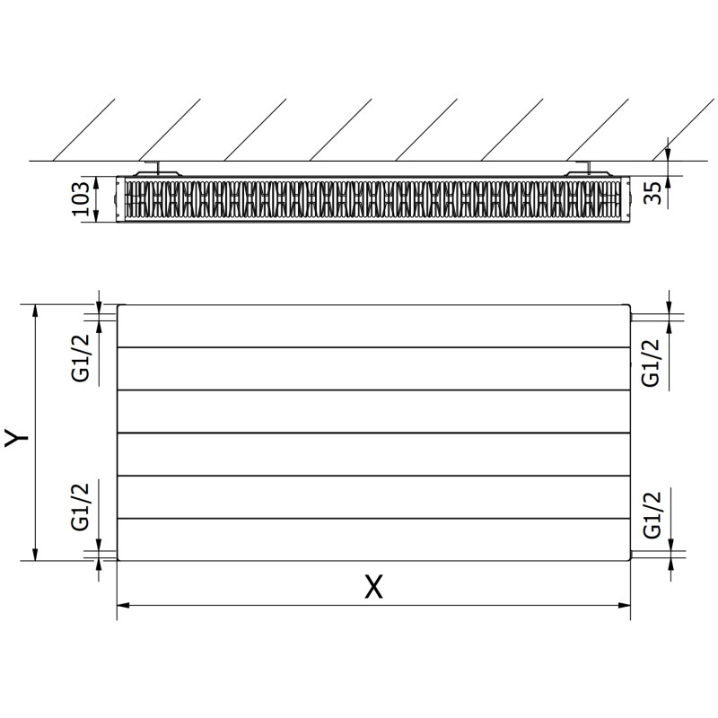 Mexen CL22 Plattenheizkörper Line 600 x 500 mm, seitlicher Anschluss, 791 W, weiß - W422L-060-050-00