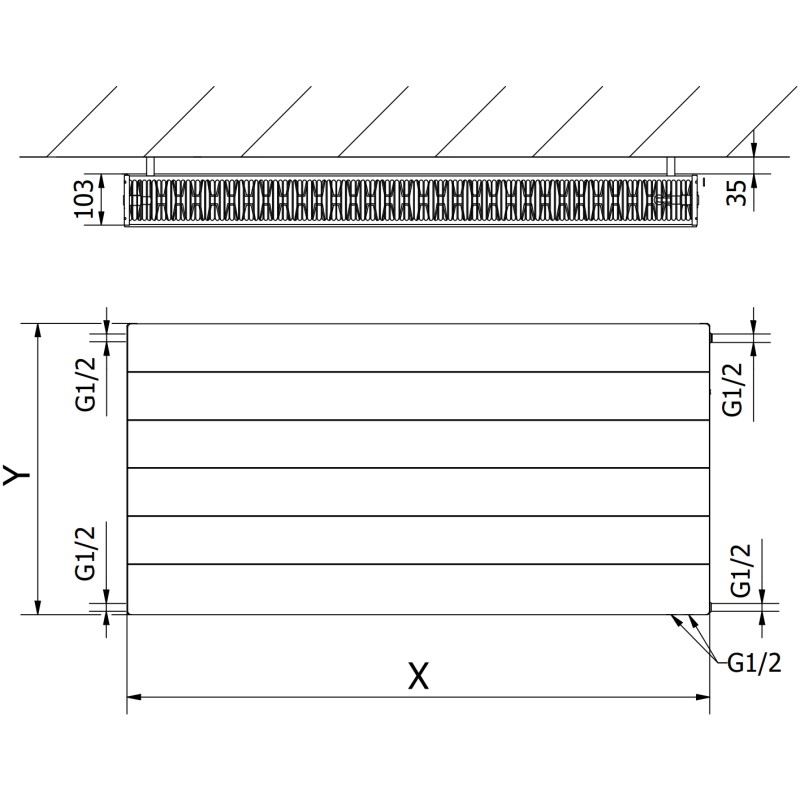 Mexen CVL22 Plattenheizkörper Line 400 x 400 mm, unterer Anschluss, 455 W, weiß - W622L-040-040-00