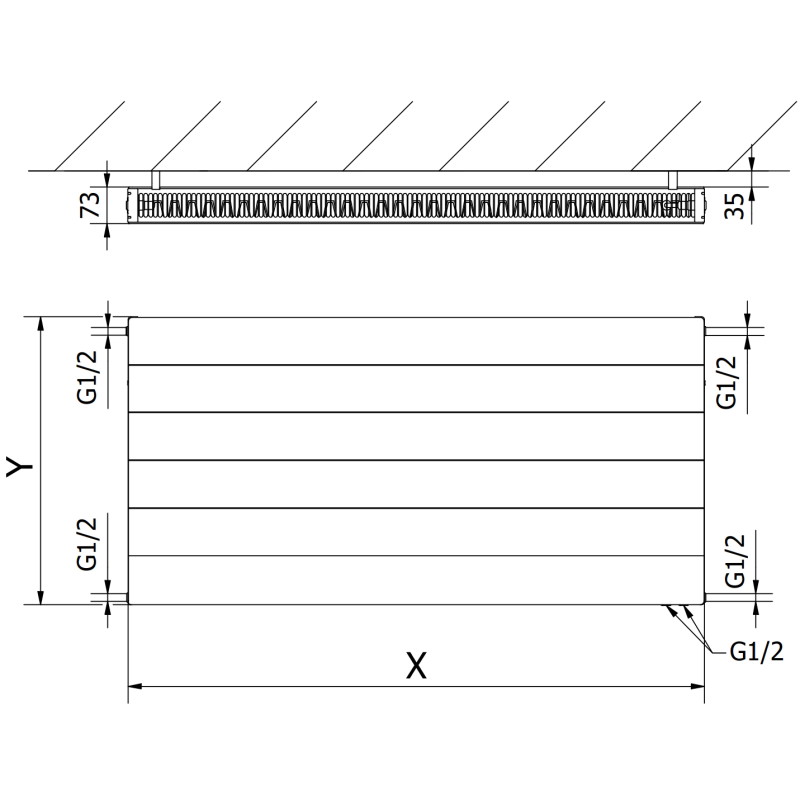 Mexen CVL21 Plattenheizkörper Line 500 x 2000 mm, unterer Anschluss, 2016 W, weiß - W621L-050-200-00