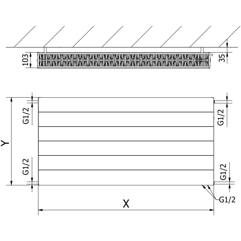 Mexen Line CVL22 Plattenheizkörper 600 x 2000 mm, unterer Anschluss, 3165 W, weiß - W622L-060-200-00
