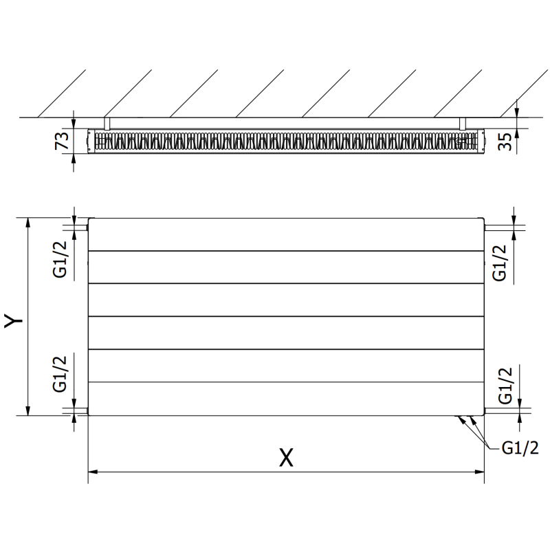 Mexen Line CVL21 Plattenheizkörper 600 x 1100 mm, unterer Anschluss, 1331 W, weiß - W621L-060-110-00