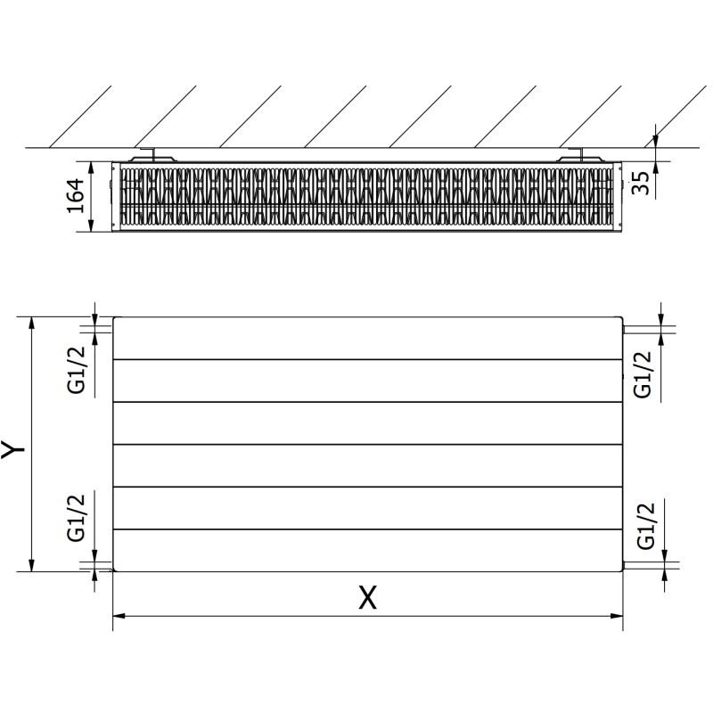 Mexen CL33 Line Plattenheizkörper 300 x 1400 mm, seitlicher Anschluss, 1736 W, weiß - W433L-030-140-00