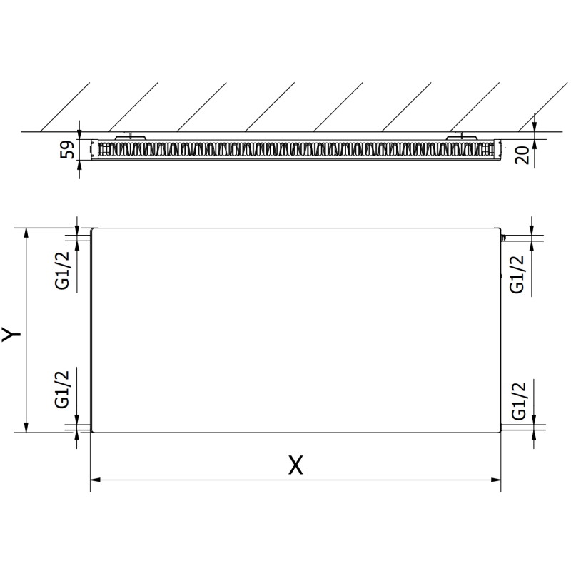 Mexen CF11 Flacher Plattenheizkörper 600 x 1300 mm, seitlicher Anschluss, 1018 W, weiß - W411F-060-130-00