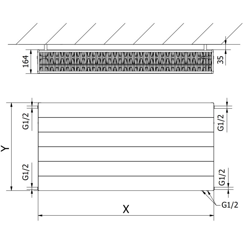 Mexen CVL33 Plattenheizkörper Line 900 x 2000 mm, unterer Anschluss, 6002 W, weiß - W633L-090-200-00