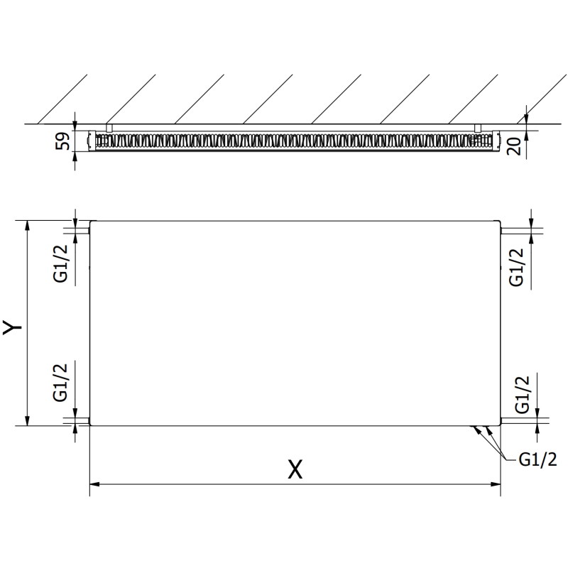 Mexen CVF11 Flachheizkörper, 300 x 1500 mm, unterer Anschluss, 682 W, weiß - W611F-030-150-00