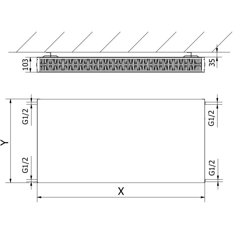 Mexen Flat CF22 Plattenheizkörper 400 x 2000 mm, Seitenanschluss, 2276 W, weiß - W422F-040-200-00